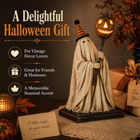 Décoration d'Halloween en résine : Figurine fantôme et lanterne citrouille vintage, ornement de table pour fête à domicile, maison hantée OEM ODM
