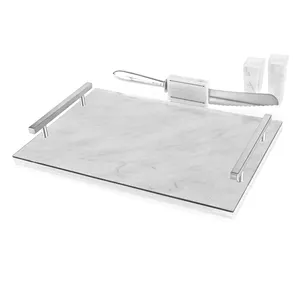 Perfect Lucite Challa Tray Custom Judaica papan Challah kaca akrilik papan Challah desain marmer handle perak