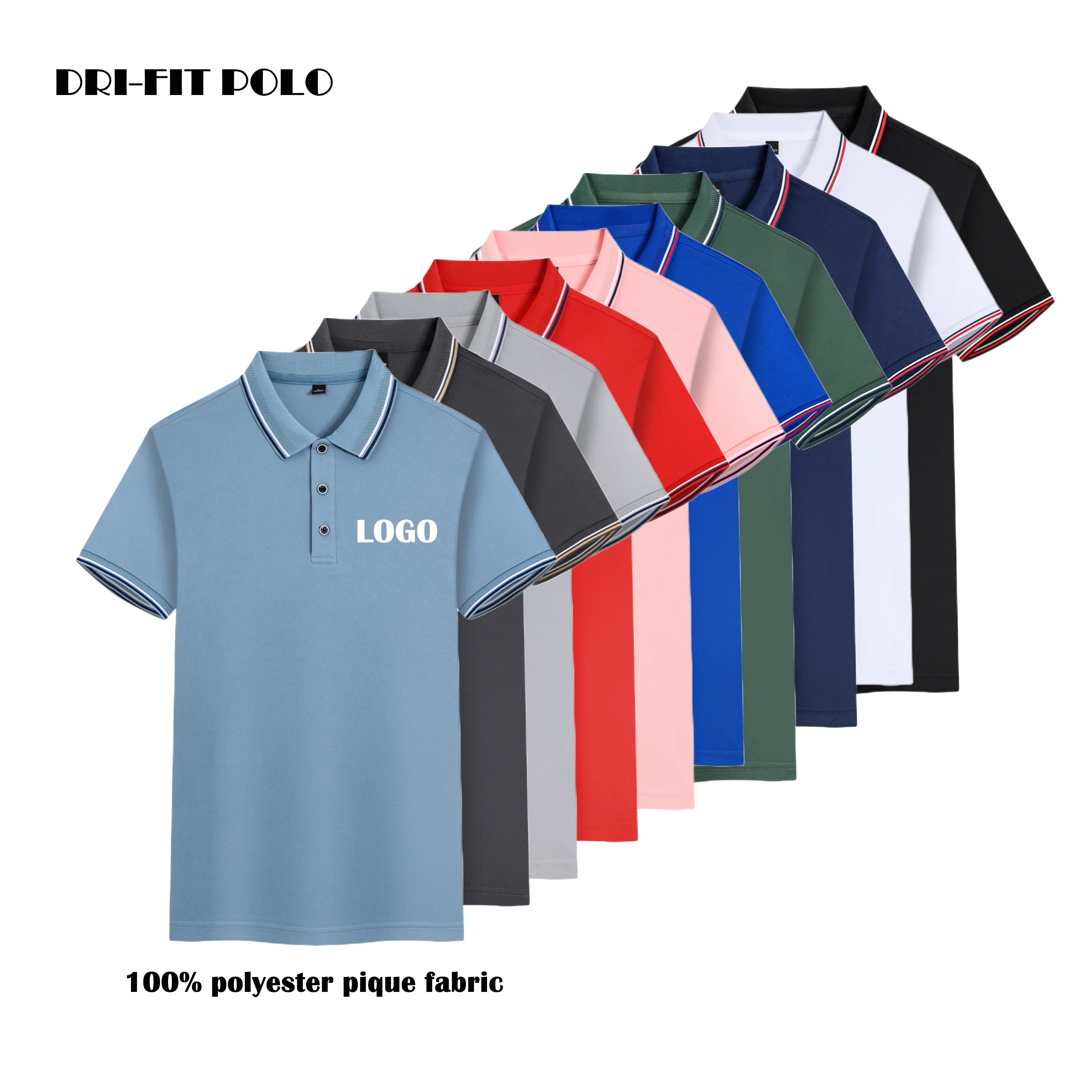 2023 고품질 피케 퀵 드라이 폴로 셔츠 골프 폴로 셔츠 미트 로고 플러스 사이즈 자수 로고 투톤 폴로 셔츠