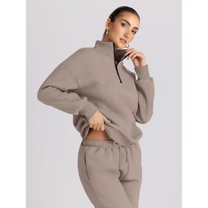 Conjuntos Deportivos de 2 Piezas para Mujer, Sudaderas con Cierre de Media Cremallera y Pantalones Deportivos Holgados de Felpa, Grosor Estándar - Product Image 5
