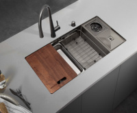 Robinet cascade en acier inoxydable 304 intelligent de luxe fait à la main évier de cuisine à bol unique avec fonction à un trou