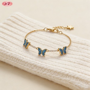 กำไลข้อมือ Hengdian Jewelry ชุบทอง 18K ประดับเพทายรูปผีเสื้อสีน้ำเงิน ปรับขนาดได้ สำหรับผู้หญิง เหมาะสำหรับงานปาร์ตี้ - Product Image 5