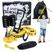 Çocuklar ve Yetişkinler için 50FT Uzun Polyester Slackline Seti, Kilitli Kayışlarla
