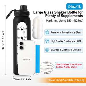 Bulk Customizable Logo <b>750ml</b> Glass Sports Shaker <b>Bottle</b> with Measurement Scale Leak-Proof Gym Cup for Outdoor Activities - Product Image 2