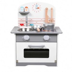 Cuisine en bois pour enfants, ensemble de jeu d'imitation avec cuisinière pour couper les aliments pour tout-petits - Product Image 1