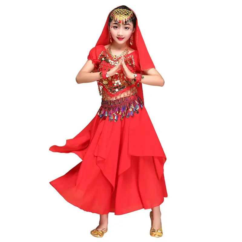 Yellow /red/rose Red Children's Indian Dance Dress Belly Performance Set