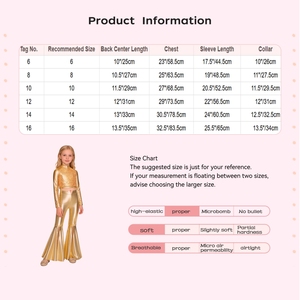 Tenue de danse pour filles de 6 à 16 ans, haut court métallisé avec pantalon pattes d'éléphant, ensembles pour spectacles sur scène, fêtes, compétitions - Product Image 6