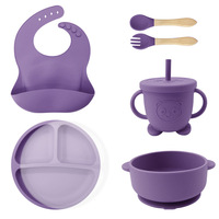 100% ensemble d'alimentation en silicone pour bébé sans Bpa avec plaque d'aspiration et poche pour bol bavoir gobelet avec couvercle fourchettes cuillères récipient à collation