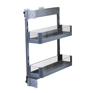 Étagère de rangement ultra-étroite en forme de L en alliage d'aluminium pour armoire de cuisine, avec panier coulissant en verre et support à épices en acier - Product Image 2