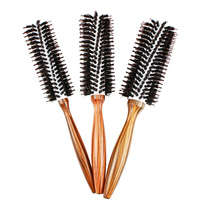 Brosse à cheveux en céramique ionique nano avec manche en bois et poils en nylon - Coiffage professionnel pour cheveux bouclés (3 tailles)
