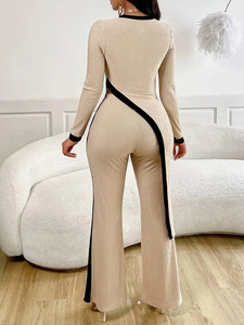 Ensemble Deux Pièces Décontracté pour Femme, en Crêpe Uni, Haut Asymétrique et Pantalon Empilé, Vêtements Grandes Tailles - Product Image 3