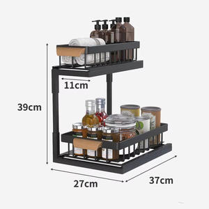 Organisateur <span class=keywords><strong>sous</strong></span> l'évier <span class=keywords><strong>Étagère</strong></span>s de rangement en métal à 2 niveaux avec panier coulissant pour cuisine salle de bain - Product Image 6
