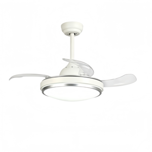 Ventilateur de plafond moderne à 3 pales avec éclairage LED, télécommande, 32-48 pouces, montage sur tige, métal blanc, salon, 6 vitesses, silencieux, à intensité variable - Product Image 1