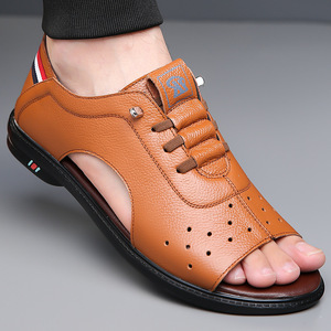 <span class=keywords><strong>Sandales</strong></span> d'été décontractées en cuir pour hommes Xuanhui, respirantes, à bout ouvert, style <span class=keywords><strong>gladiateur</strong></span> romain, légères, plates, pour la plage - Product Image 4
