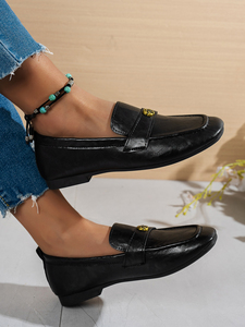 Mocassins noirs pour femmes avec décor camélia, chaussures plates en <span class=keywords><strong>cuir</strong></span> souple à bout carré, chaussures décontractées à enfiler pour le bureau - Product Image 3