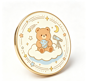 <b>Cute</b> <b>Bear</b> Enamel Coin Metal Craft Round Pin Moon and Star Cartoon Gift Decor - Product Image 3
