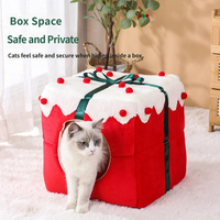 Nichoir de Noël de luxe pour animaux de compagnie, lit pour chien rouge fermé, niche chaude en polaire pour petits chiens Teddy, nid fermé pour animaux de compagnie