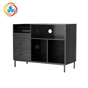 Eco-Friendly Contemporary Steel <b>Record</b> Player Stand Flip-Top Vinyl <b>Storage</b> Cabinet 2-Outlet Power Strip Drawers Dustproof - Product Image 5
