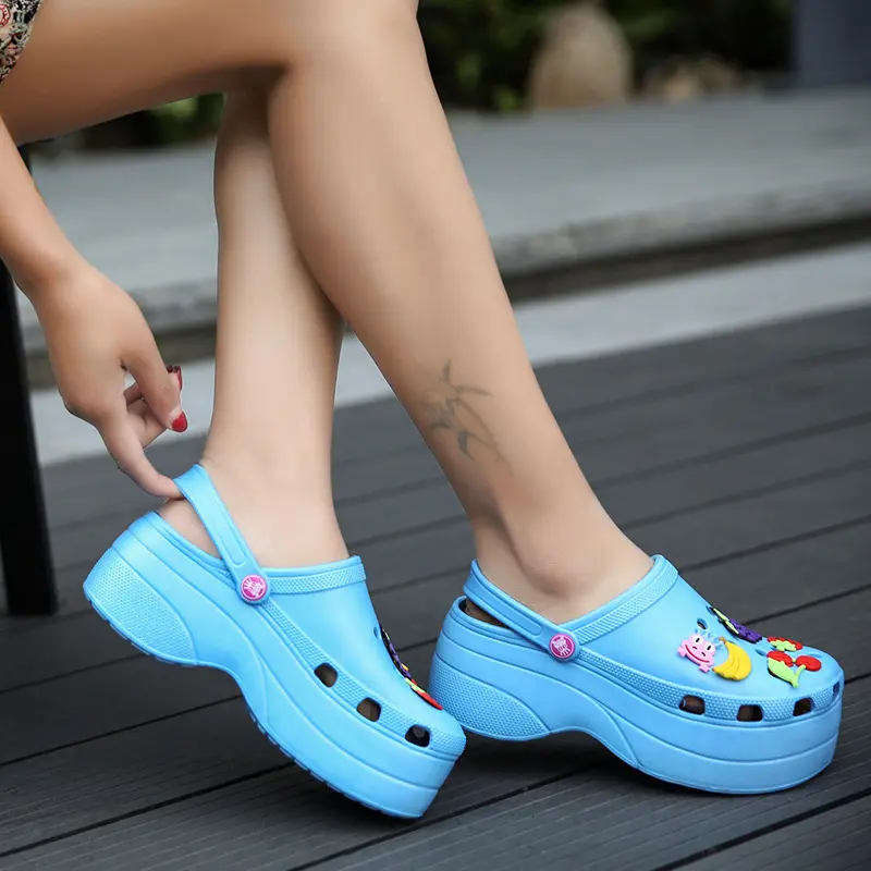 Hot Sale Blue High Platform Clogs Ladies Open Back Shoes Relax Shoes For Women