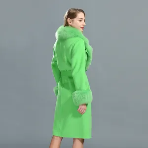 Cappotto in lana cashmere stile cintura oversize cappotto in lana con collo in pelliccia di volpe rimovibile cappotto da donna invernale da donna con pelliccia