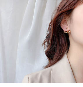 Pendientes delanteros y traseros de Metal chapado en oro con estilo para mujer y niña, diseño coreano delicado de alta calidad, pendientes de tuerca de bola a la moda - Product Image 2