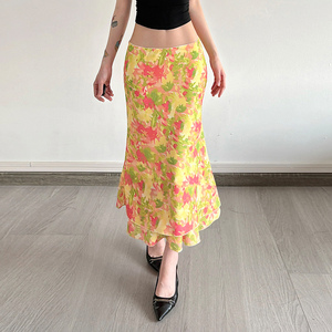 Falda Midi de Gasa con Estampado Floral Romántico para Vacaciones de Verano en la Playa, Transpirable, con Volantes, Cintura Natural, Suave, para Mujer - Product Image 2
