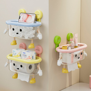 Suction Mounted Tissue Box With <b>Shelf</b> For Bathroom Toilet Paper And Towel Storage Rectangular Design Durable Material - Product Image 1