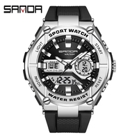 Montres-bracelets pour hommes Sanda 3123, montre sport numérique à quartz, double heure, LED analogique, étanche, Relogio Masculino pour hommes, Reloj