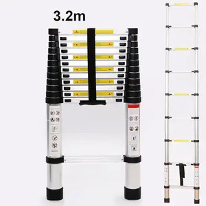 快速按钮设计3.2m 3.8m 5m 6m多用途铝制台阶伸缩梯，带防滑脚套