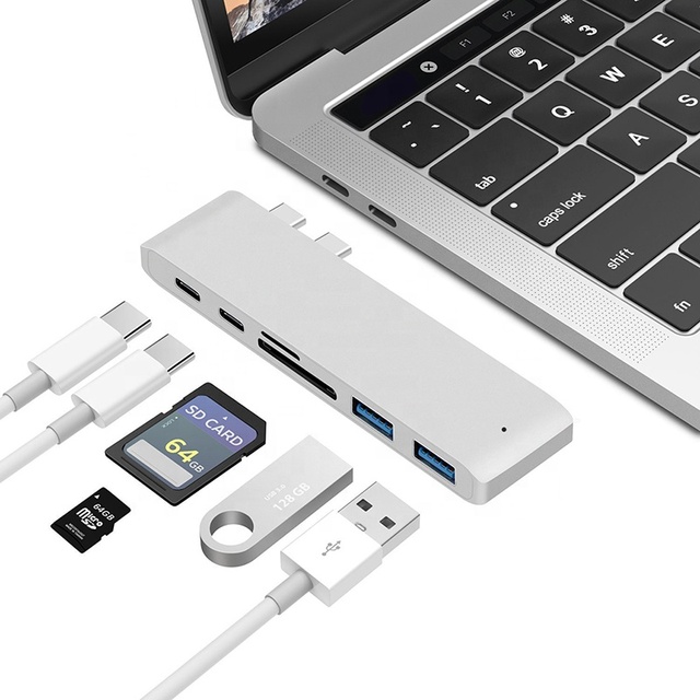 Xput 6 in 1 USB C Multiport Hub Adapter USB3.0 Port SD TF Micro SD Card Reader Type C Docking Dock Station for Macbook Pro