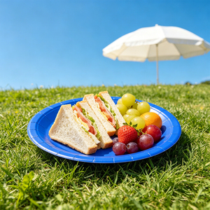 Piatti di carta blu navy Party Love da 17 cm, set di stoviglie rotonde monouso ecologiche per feste, matrimoni ed eventi - Product Image 5