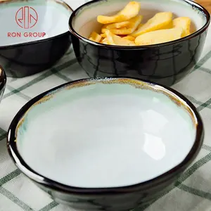 Hot Selling Chinese Restaurant Disposable Porcelain Noodle Soup Bowl Black and White Ceramic Tray for Dinner or Party Tableware