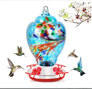 Alimentador Colibri para Ar Livre Pendurado 25oz Hand Blown Glass Metal Base e Ant Moat Factory Direct Wholesale