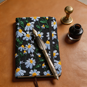Floral Embroidered Fabric Diary With Black Cover And Elastic Closure - Product Image 5