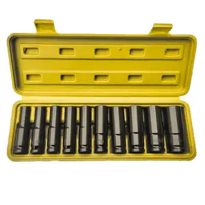 Supplier Grosir 10Pcs 8-24Mm 1/2 Inch Drive Deep Impact Socket Set Berat Metrik Garasi Alat Impact Socket Set Hand Tool Set