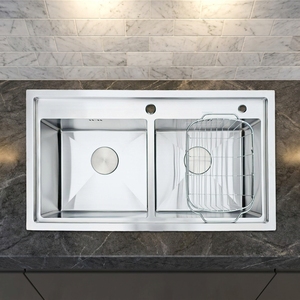 Évier de cuisine rectangulaire double bac en acier inoxydable multifonctionnel moderne OEM avec deux trous et surface brossée - Product Image 1