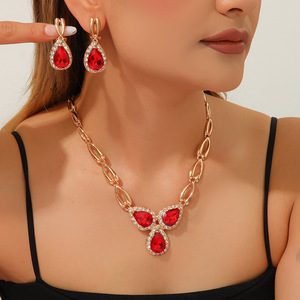 Parure Collier et Boucles d'Oreilles en Cristal et Strass Style Luxe Léger Européen-Américain pour Femme, Chaîne Cubaine Exagérée pour Clavicule, Bijoux Tendance - Product Image 2