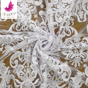 2022 più caldo bianco puro paillettes <span class=keywords><strong>ricamato</strong></span> tessuto <span class=keywords><strong>Tulle</strong></span> francese pizzo <span class=keywords><strong>per</strong></span> sposa nigeriano abito da sposa HY1553-3 - Product Image 6