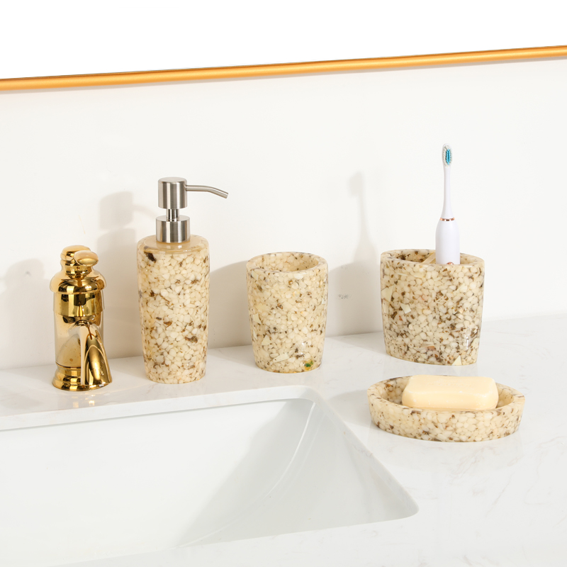 Набор для ванной из полирезины, цветной держатель для лосьона, мыла, зубной щетки, ватных палочек, бежевый