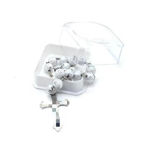Bracelet chapelet transfrontalier en alliage de zinc doré blanc avec perles croix, bijou de baptême, cadeau unisexe, bracelet perlé tendance - Product Image 2