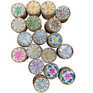Vintage Rattan <b>Drink</b> <b>Coaster</b> with Mother of Pearl from Vietnam for Coffee Service Table Decor Dining Settings and Christmas Gift - Product Image 1