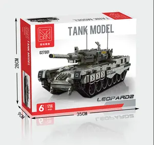 Mork Model Tank Militer PD2 Jerman, Tank Blok Bangunan Macan Tutul 2 Model Tank Tempur Utama, Set Mainan Anak-anak DIY 027001