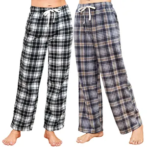 MQF all'ingrosso blu e nero plaid flanella lounge pigiama pants shorts donna