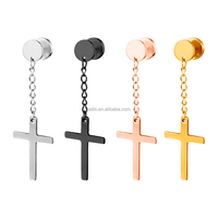 Pendientes de Acero Inoxidable Clásicos con Colgante de Cruz para Mujer, Joyería, Aretes Tipo Túnel