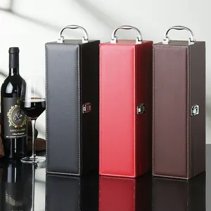Scatola di vino in pelle PU apriscatole per vino Set regalo in pelle singolo vino rosso portabottiglie manico da viaggio Organizer regalo