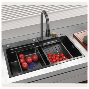 Fregadero de Cocina Multifuncional de Acero Inoxidable Negro con Diseño de Panal de Abeja, Gran Capacidad y Cuenco Profundo - Product Image 1