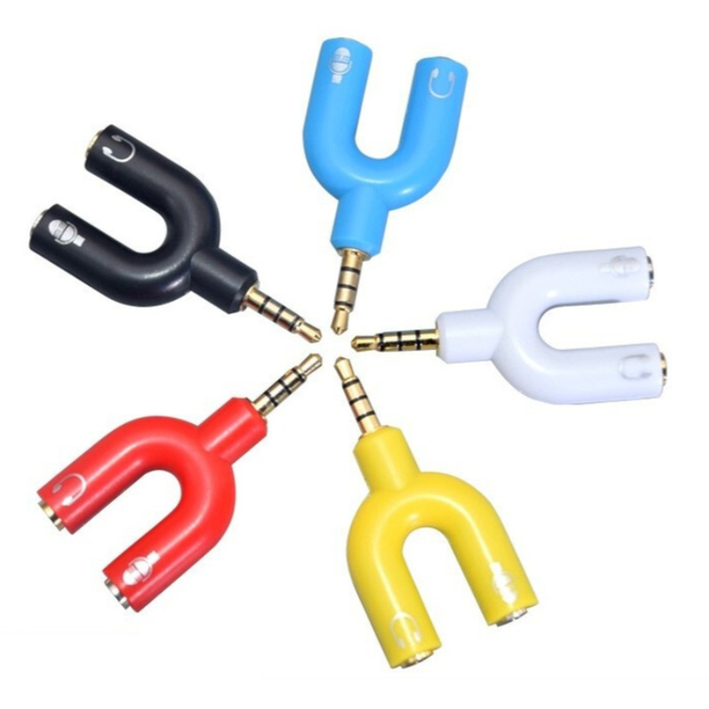 3.5mm One-to-Two Splitter Audio Adapter U-shaped 1 Male to 2 Female Microphone Headset Aux Converter for Mobile Phone Computer