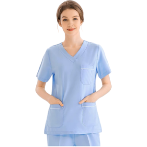<span class=keywords><strong>Chaleco</strong></span> personalizado sin mangas con cuello en V y aberturas laterales, conjuntos de uniformes médicos de enfermería para mujeres, proveedor de uniformes hospitalarios - Product Image 2