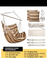 Fauteuil suspendu pliant portable avec barre de maintien, siège balançoire en coton avec coussins pour intérieur, extérieur, patio, jardin