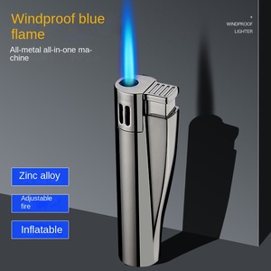 Encendedor de Cigarrillos Retro de Nuevo Estilo, Suministro del Fabricante, Encendedor de Llama Azul Recta para Hombre, Metálico Redondo, a Gas, Resistente al Viento, de <span class=keywords><strong>Butano</strong></span> - Product Image 3